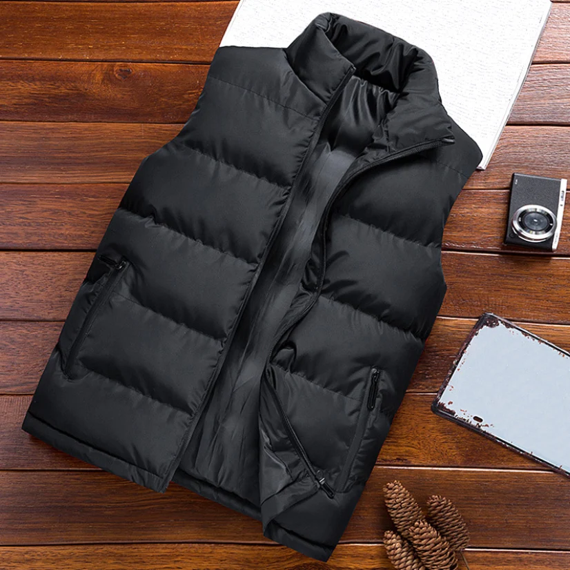 

Spring Autumn Male Vest Top Casual Plus Size 5XL Sleeveless Jackets Stand-Up Collar Waistcoats Black Blue Men's Coats Outwear