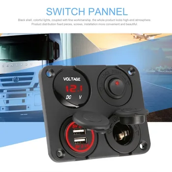 

New Dual USB Ports Car Charger + LED Voltmeter + 12-24V Power Socket + On-Off Switch 4 in 1 Car Marine Boat LED Switch Panel
