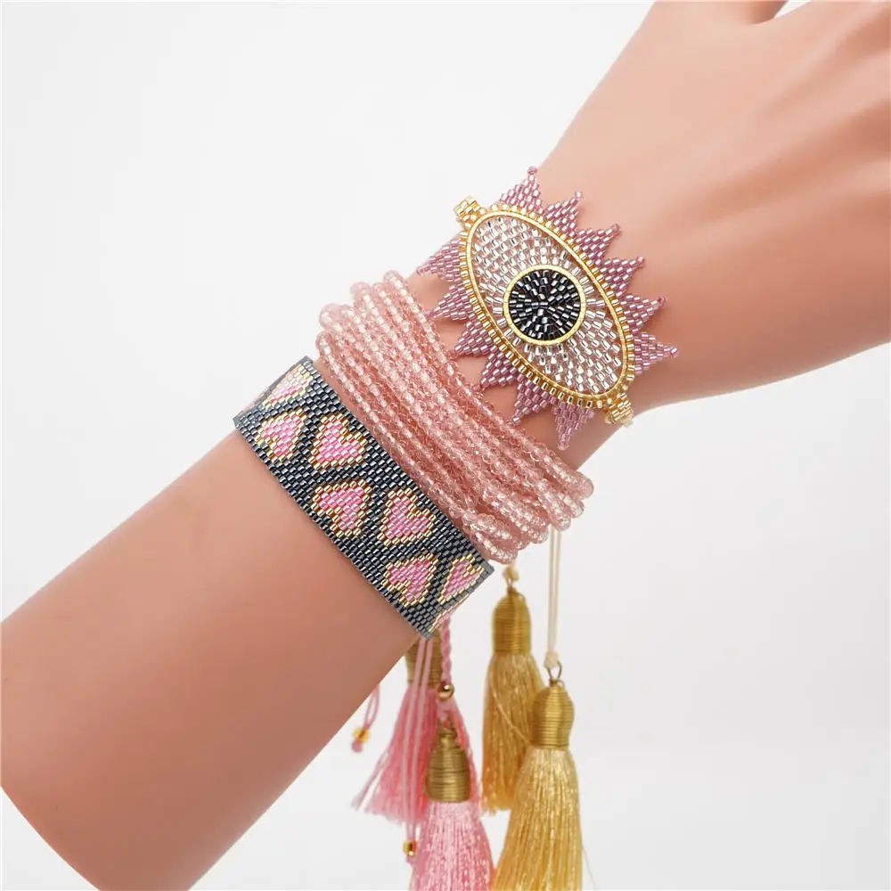 Boho MIYUKI бусы браслет Турецкий Дурной глаз Pulseras Mujer Joyeria розовые браслеты мексиканские ювелирные изделия женский браслет с кисточками для ношения выше локтя