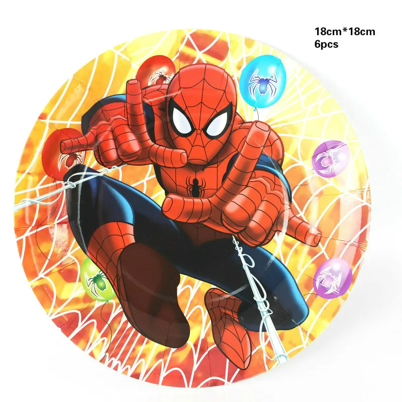paper plate Новые бумажные соломинки тарелки чашка салфетка балон торт инструмент посуда набор детский душ на тему Человека-паука День Рождения украшения принадлежности - Цвет: paper plate