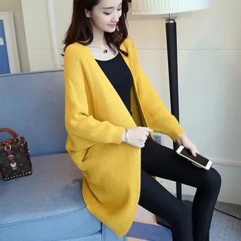 

Autumn Winter Long Sleeve Cardigan Women Sweaters Loose Knitted Tops Open Stitch Solid Casual Jumper Pull Femme