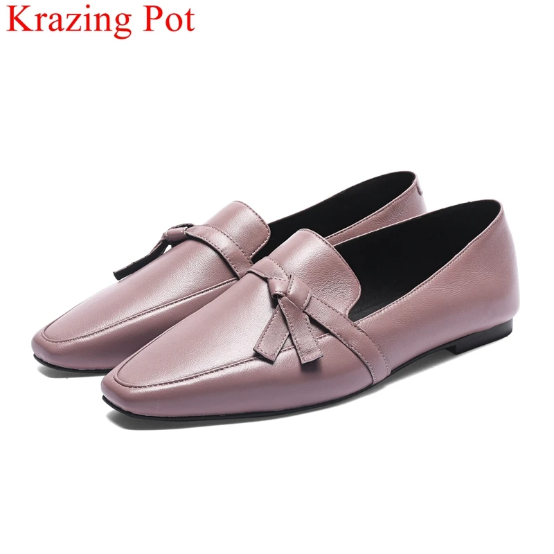 

superstar cow leather big size low heels square toe slip on women pumps classic autumn butterfly-knot solid handmade shoes L8f1