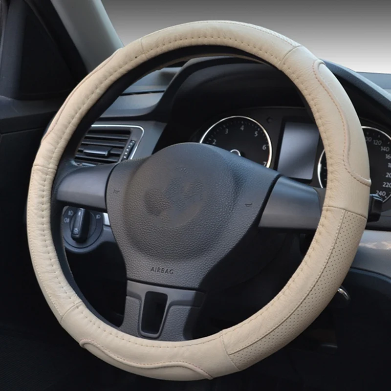 BG1 Натуральная голова слой коровья кожа авто руль автомобиля крышка противоскользящая для 38 см Авто Стайлинг рулевого колеса - Название цвета: BG1