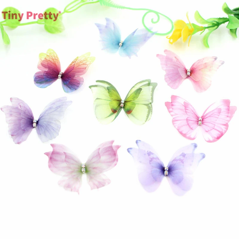 10pcs Handmade Three Layer Organza Butterfly w/ Rhinestone Three-Lay Butterfly Accessory for DIY Hair Jewelry Making jewelry making supplies craft supplies