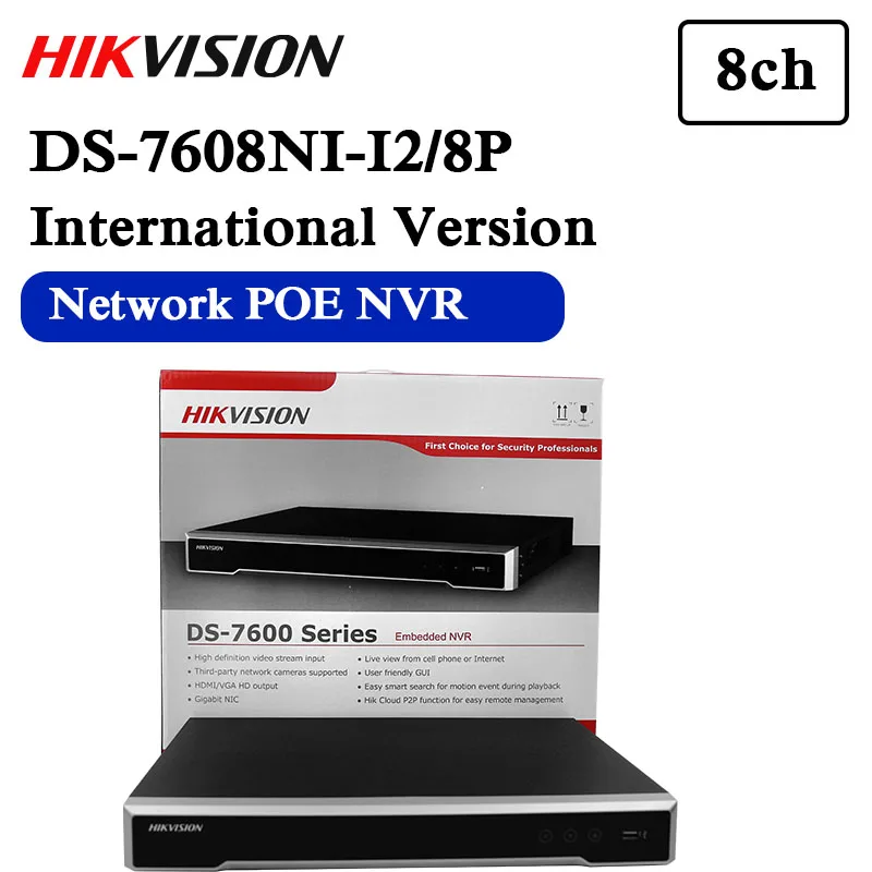 

Free shipping hikvision DS-7608NI-I2/8P English version 8ch NVR 8POE ports with 2SATA Up to 12 Megapixels resolution recording