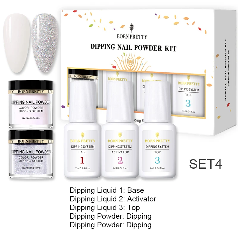 BORN PRETTY Dipping набор пудры для ногтей голографическая 3 в 1 акриловая пудра для наращивания тяга Dip сверкающий пигмент для декоров 5 шт