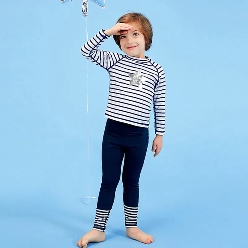 

Star Print Kids Boy Swimwear Two Piece Long Sleeve Long Pants Striped UV Protection Wetsuit Children Swimsuit Sufing Diving Suit