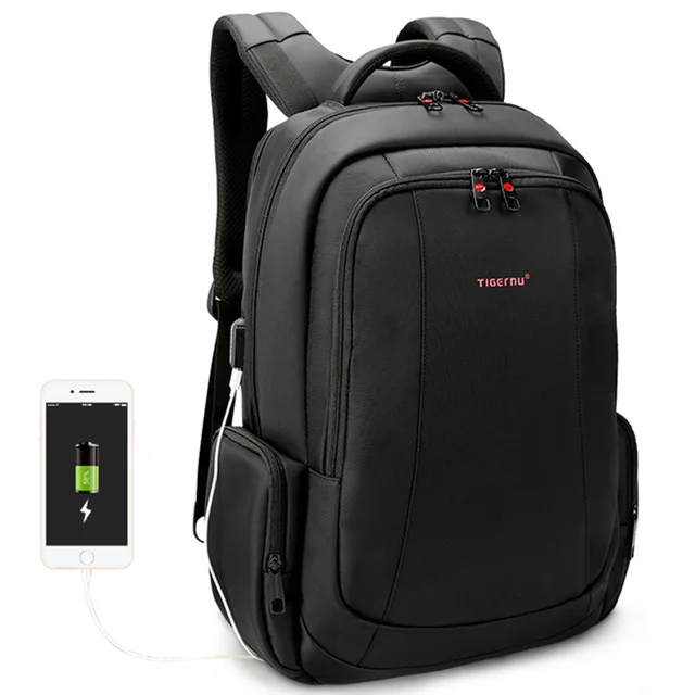 Black USB 15.6inch Tigernu Anti Theft Нейлон 27L Мужчины 15.6 дюймов Рюкзаки для Ноутбука Мода Путешествия Мужской Повседневная Женская Школьная сумка - Цвет: Black USB 15.6inch