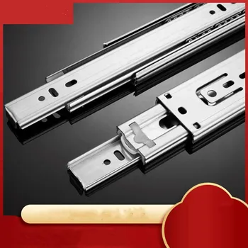 

Stainless steel drawer three fold track silent steel ball ball slide thickened stainless steel guide