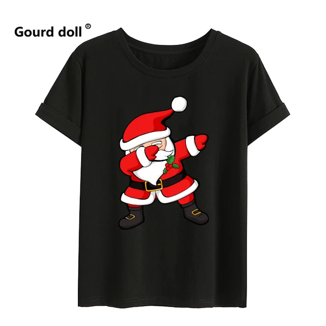 Christmas Couple Top T-shirt Merry Christmas Casual Cotton Short Sleeve Tees Brand Loose Women And Men Santa Outfits Clothes Santa1 Black