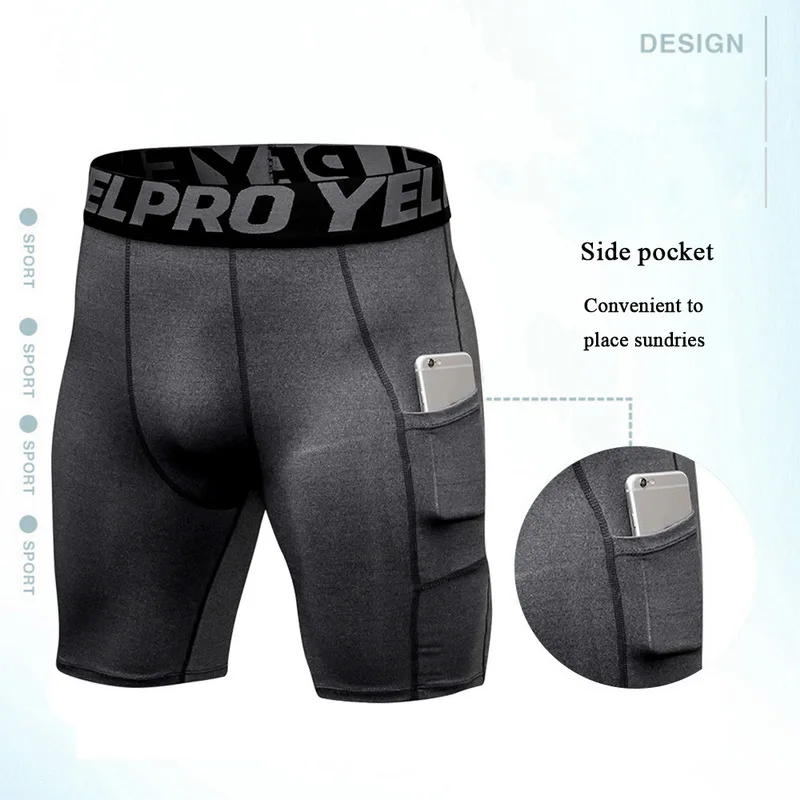 Promo 2019 New Mens Compression Shorts Line Short Tights Skinny Bodybuilding Breathable Man's Bottom Fitness Pocket Shorts