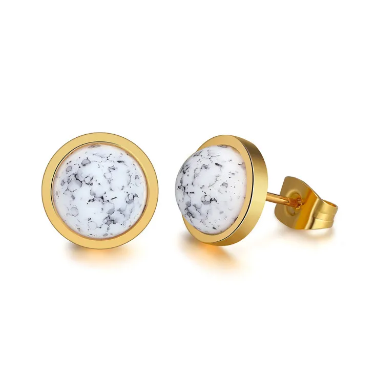 

Lady Jewelry Roman Beige Stone Stud Earring Gold-Color 316L Stainless Steel Round Earring For Women Earring Party EH921B