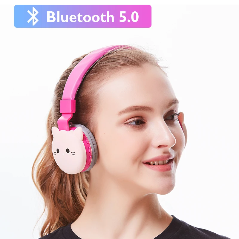С милыми кошачьими ушками беспроводные Bluetooth наушники для Девочек Музыкальная
