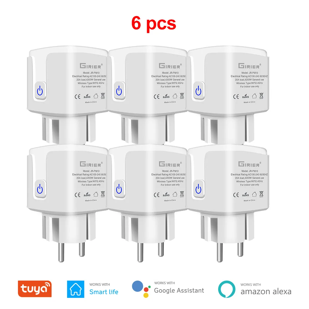 GIRIER Tuya Wifi Smart Plug 20A EU Smart Socket Outlet with Power Monitor Timer Function 4200W Compatible with Alexa Google Home 
