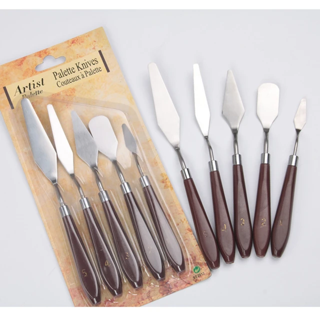 5pcs Stainless Steel Spatula Kit And 2pcs Acrylic Oval Transparent Palette Oil Painting Palette Knife Arts Painting Tool Set - Image 5