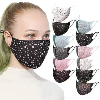 

1PC Masks Adult Reusable Shiny Rhinestone Mask Washable Facial Mask Cotton Mouth Cover Protective Mask Ear Hook Mouth Caps