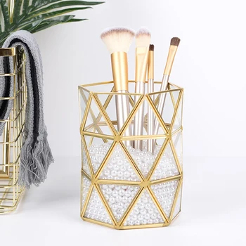 

Desktop Fashion Nordic Style Cosmetic Storage Eyebrow Pencil Makeup Brush Holder Display Rack Hexagon Home Decor Box Organizer