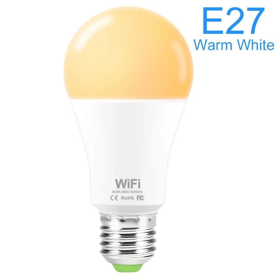 E27 Warm White E27 B22 WiFi умный светодиодный светильник лампа с регулируемой яркостью Wifi светодиодный светильник 15 Вт Беспроводное управление совместим с Amazon Alexa Google Assistant - Испускаемый цвет: E27 Warm White