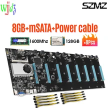 Jeu de cartes mères 4 en 1 pour minage, avec câbles d'alimentation SATA SSD de 128 go, 8 go de RAM DDR3, 8 GPU