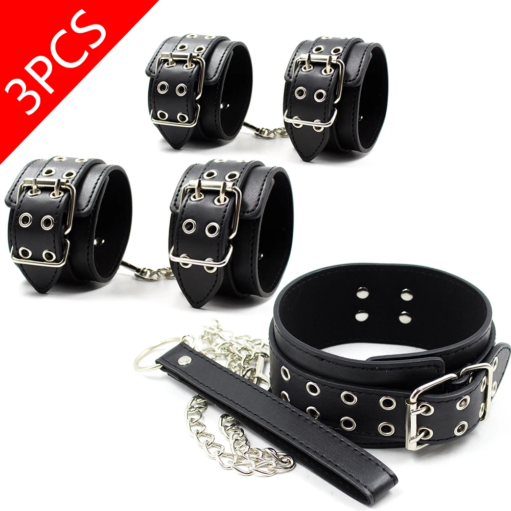 

PU Leather Bdsm Bondage Sex Toys For Couples Set Fetish Sex Slave Collar And Leash, Hand Cuffs, Ankle Cuffs,Restraint Cosplay