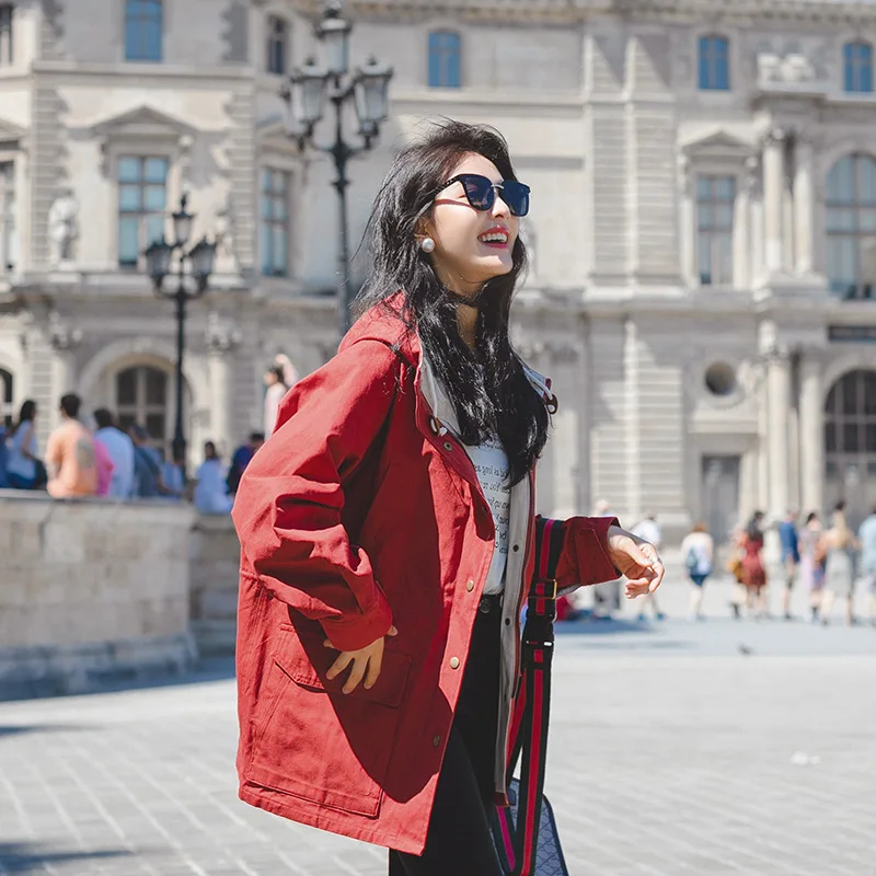 

CHIC Workwear Coat Women's 2019 New Style Spring And Autumn BF Mid-length Korean-style Students Loose-Fit Short-height Trench Co