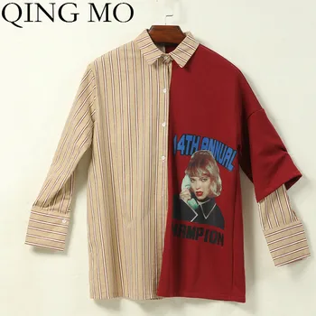 

QING MO Spring Women Striped Blouse 2020 New Fashion Women Patchwork Blouse Female Character Blouse ZQY3503