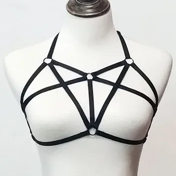

Sexy Lady Women Harness Bra Elastic Cage Bra Crop Top Black Strappy Bra #9