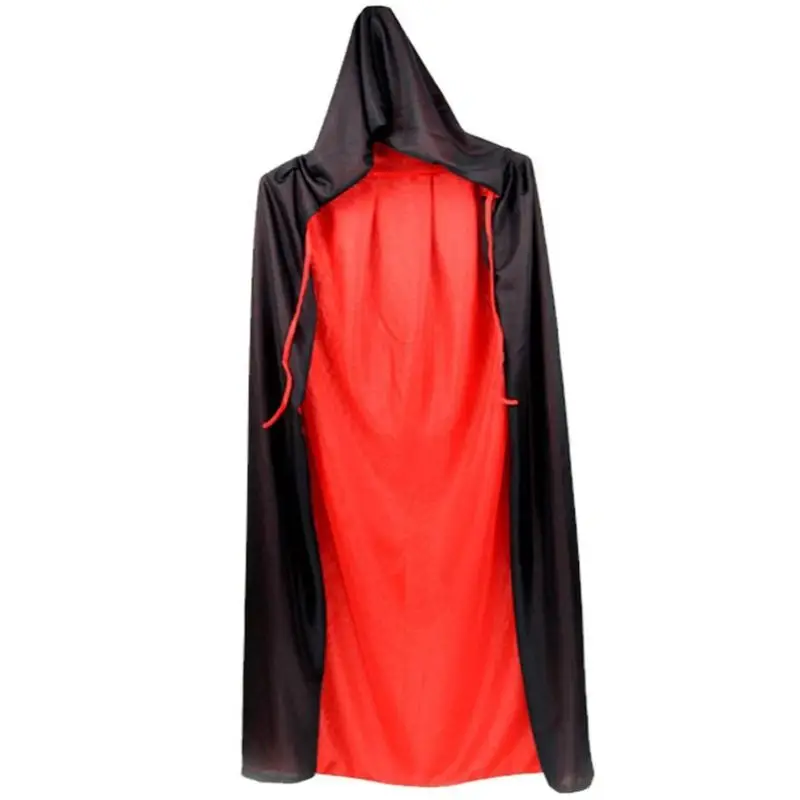 Adult Kids Unisex Hooded Stand Collar Vampire Cloak Halloween Double Layer Reversible Cape for Party Supplies Cosplay Costume