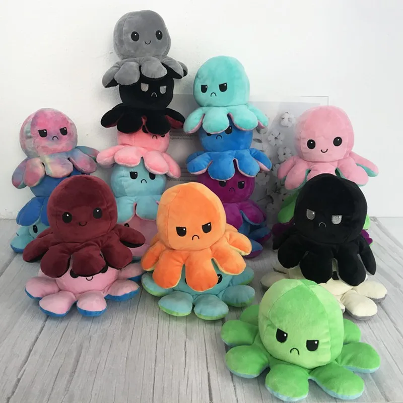 

Cute Flip Octopu Stuffed Plush Doll Different Sides To Show Different Moods Soft Simulation Reversible Plush Toy For Children