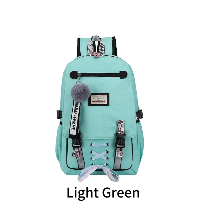 Light Green Большие Школьные сумки для девочек-подростков, Usb с замком, Противоугонный рюкзак, женская сумка для книг, большая школьная сумка, молодежная сумка для отдыха, колледж - Цвет: Light Green