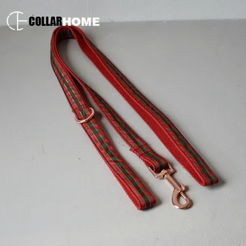 

Soft ribbon engraved dog collar rope pet leash straps Chinese red christmas gift metal buckles dog necklace accessories factory