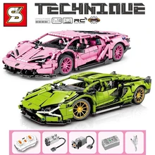 Blocs de construction de course Technique centenaire, Simulation rose vert sian, modèle de voiture Super sport RC, briques FKP, jouets pour enfants et adultes