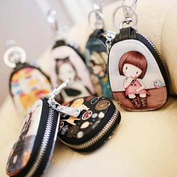 

Cute Cat Painted Design Key Bag for Women PU Leather Key Wallets Housekeepers Car Key Holder Case New Leather Keychain Pouch