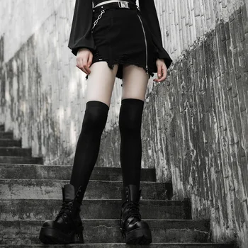 

PUNKRAVE Women's Denim Half Skirt Punk Package Hip Skirt Sexy Tattered High Waist Mini Skirt