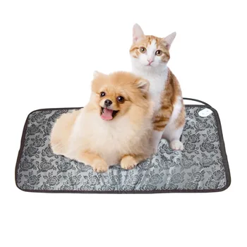 

New Waterproof Pet Heated Pad Bed Cat Dog Warmer Electric Heating Mat Cushion Blanket Hot Blanket Print Fabric Black 20Jan13