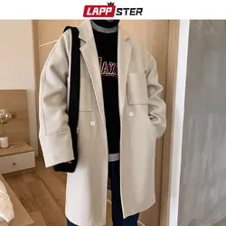 LAPPSTER мужское корейское одноцветное длинное зимнее пальто 2019 мужское шерстяное пальто Японская уличная одежда Harajuku шерстяное пальто