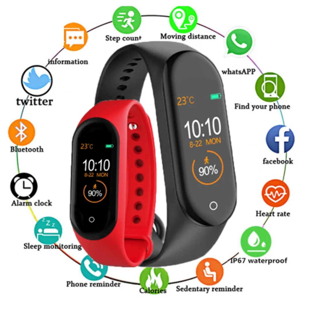 

Slimy Newest M4 Smart Watch Heart Rate Blood Pressure Monitor Pedometer Sports Smartwatch Waterproof PK M3 Miband 4 Wristwatch
