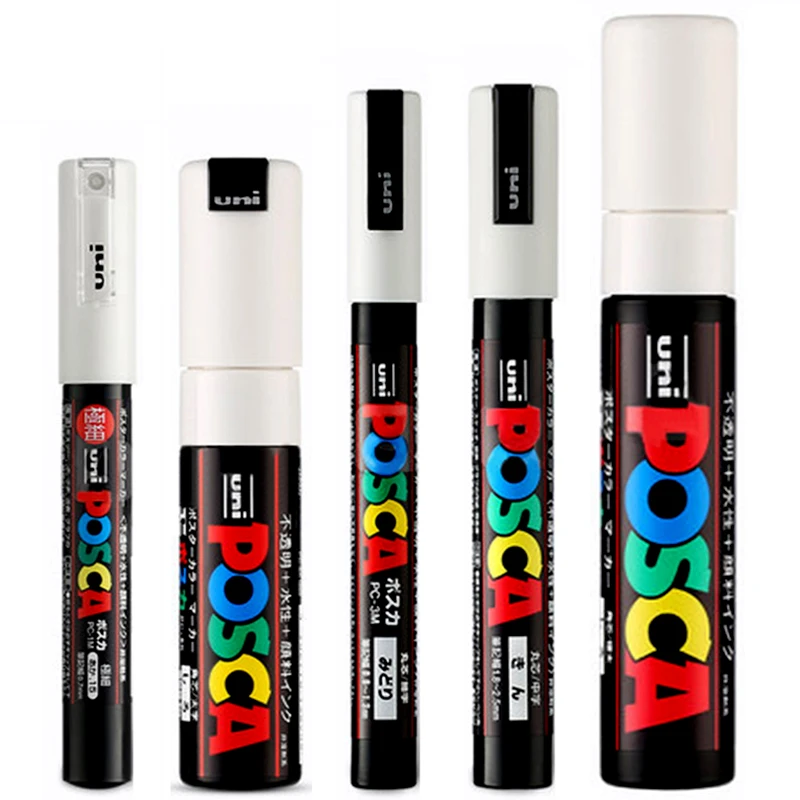 5 шт./компл. UNI Posca Красящие ручки смешанные Mark 5 размеров каждого с 1 ручка PC-1M/3M/5 M/8 K/17 K Краски ing поп плакатов рекламной ручки - Цвет: Белый