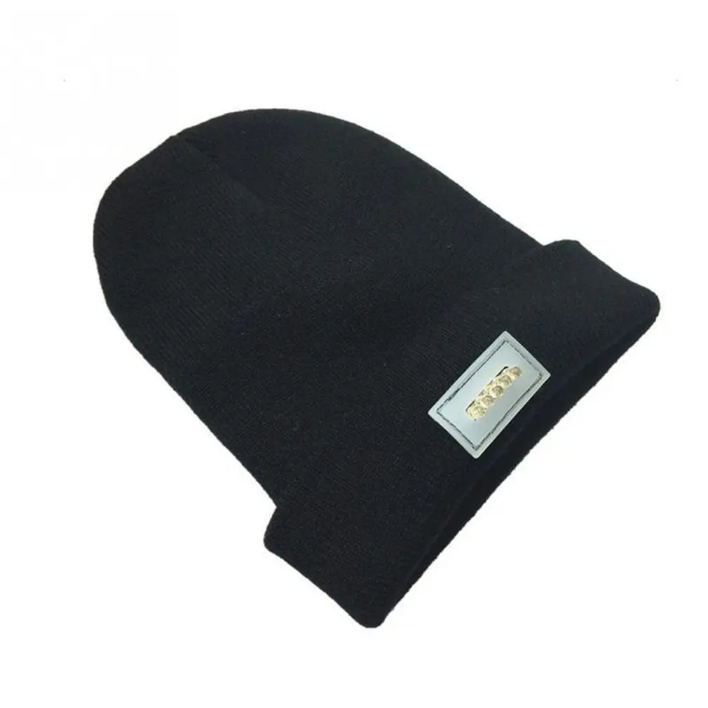 Светодиодный светильник, светящаяся вязаная акриловая шляпа Beanie, теплая зимняя пряжа, шапка для кемпинга, ночной крючок, шляпа в стиле хип-хоп, повседневные разноцветные шапки - Цвет: black