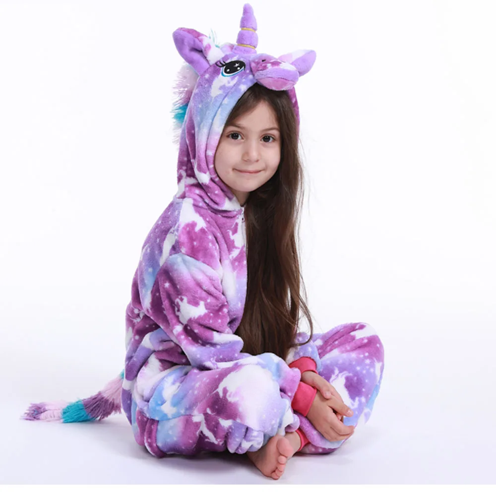 Пижамы кигуруми с единорогом, детская одежда для сна для мальчиков и девочек, детские комбинезоны с животными, новая зимняя фланелевая теплая Домашняя одежда, От 4 до 12 лет - Цвет: LA39