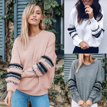 

Fashion contrast sleeve design women's Sweatshirt classic simple Sweatshirt