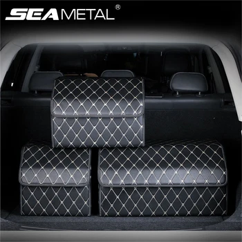 

Car Trunk Organizer Storage Box PU Leather Auto Trunk Box Organizer with Lid Foldable Car Stowing Tidying For Car Vehicle SUV