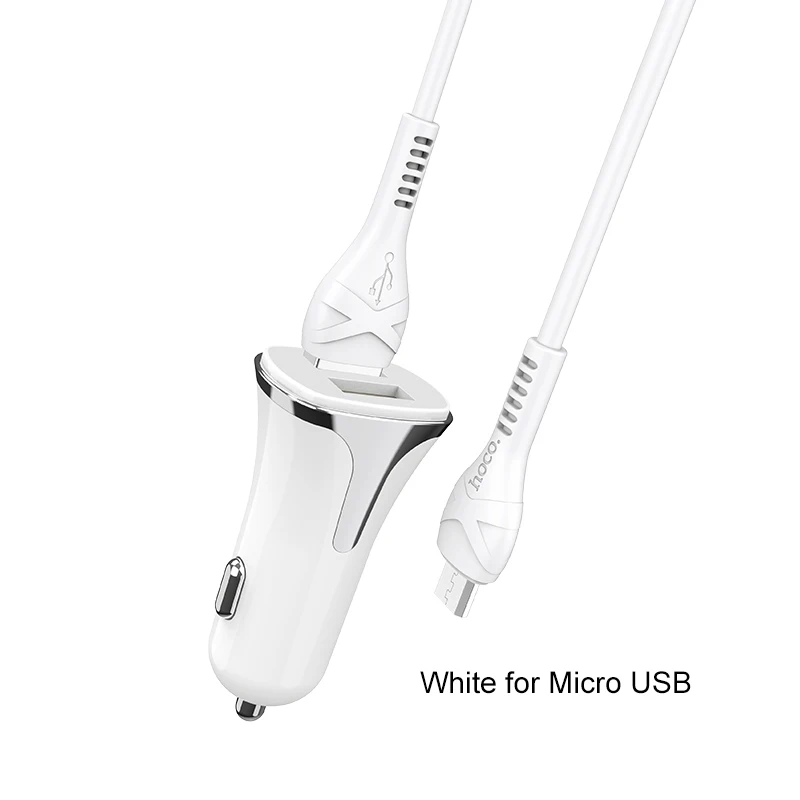 white for Micro Hoco, автомобильное зарядное устройство, быстрая зарядка 3,0 А, быстрое зарядное устройство для samsung S10, Xiaomi, iphone, автомобильное зарядное устройство для телефона, 2 порта, USB, автомобильное зарядное устройство - Тип штекера: white for Micro