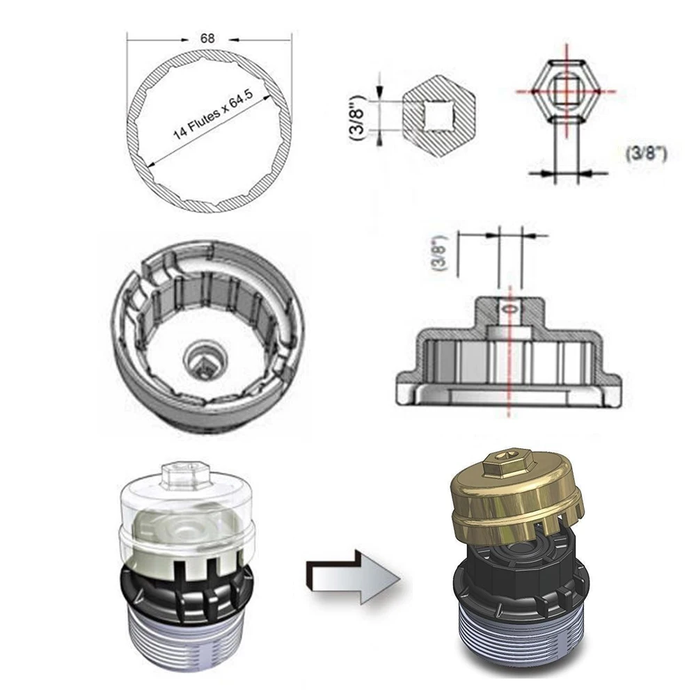 Гаечный ключ для масляного фильтра торцевая головка снятия крышки 64 5 мм 3/8 дюйма