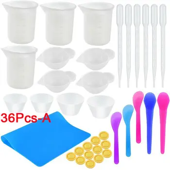 

36Pcs Epoxy Resin Mixing Tools Silicone Measuring Mixing Cups Finger Cots Reusable Mat Mixing Droppers Resin Casting Tools
