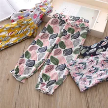 Удобные повседневные штаны с принтом для маленьких девочек новые летние модные повседневные штаны-шаровары с оборками