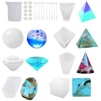 

Resin Molds for Crafts Silicone Molds Kit for Casting Epoxy Resin UV Resin Sphere Pyramid Cubic Diamond Triangular Pyramid Mold