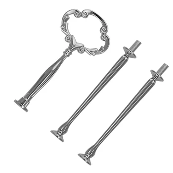 

New 5set 2 3 Tier Cake Plate Stand Heavy Metal Center Handle Fitting Hardware Rod Shape:Ornate Victoriana Color:Silver Amount:5