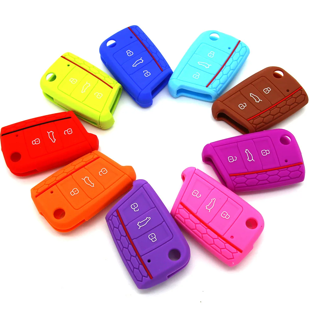 Silicone Car Key Cover Case For VW Volkswagen Golf 7 MK7 Skoda Octavia A7 3 Buttons Auto Accessories Protector Bag | Автомобили и