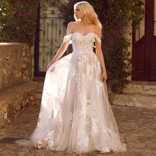 Liyuke, кружевные свадебные платья, с открытыми плечами, с аппликацией, ТРАПЕЦИЕВИДНОЕ ПЛАТЬЕ для невесты, свадебное платье принцессы на заказ, robe de mariee